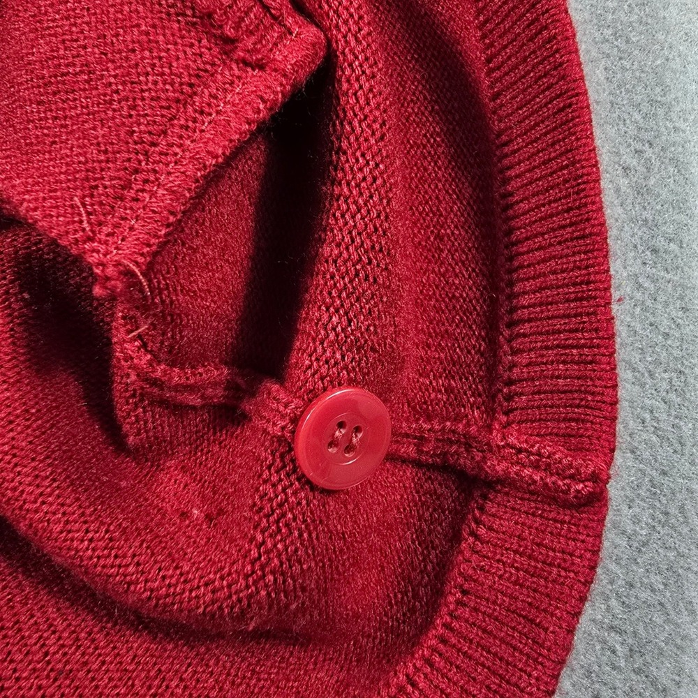 Dennis Unisex Medium Red Cardigan Sweater V-Neck Button Front School Uniform - Picture 6 of 8